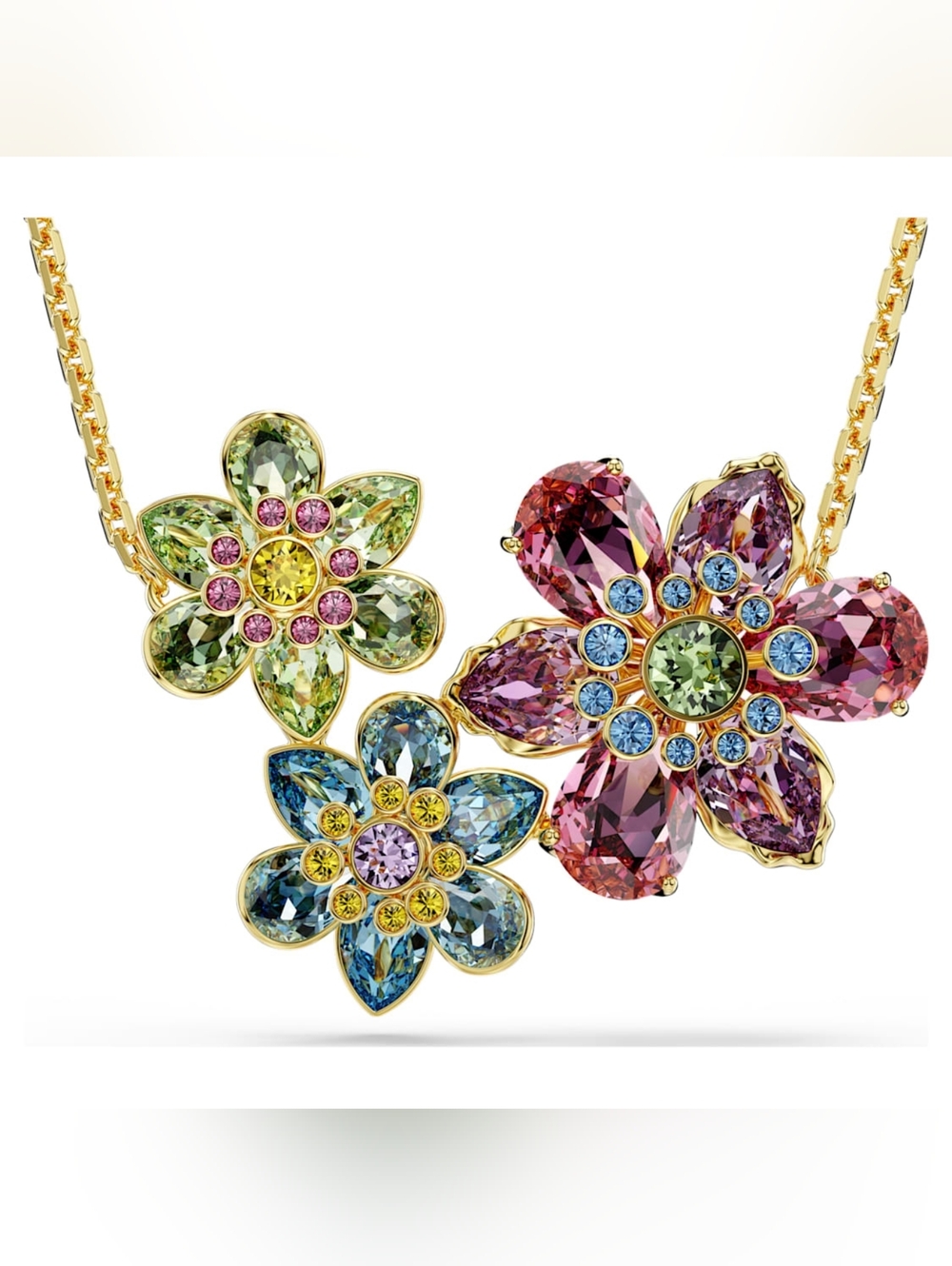 Swarovski Idyllia Mixed-Cut Flower Pendant, Multicoloured Crystals, Gold-Tone